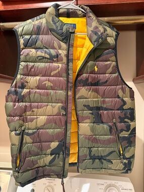 Polo Ralph Lauren Camo  Puffer Vest in Olive/Yellow